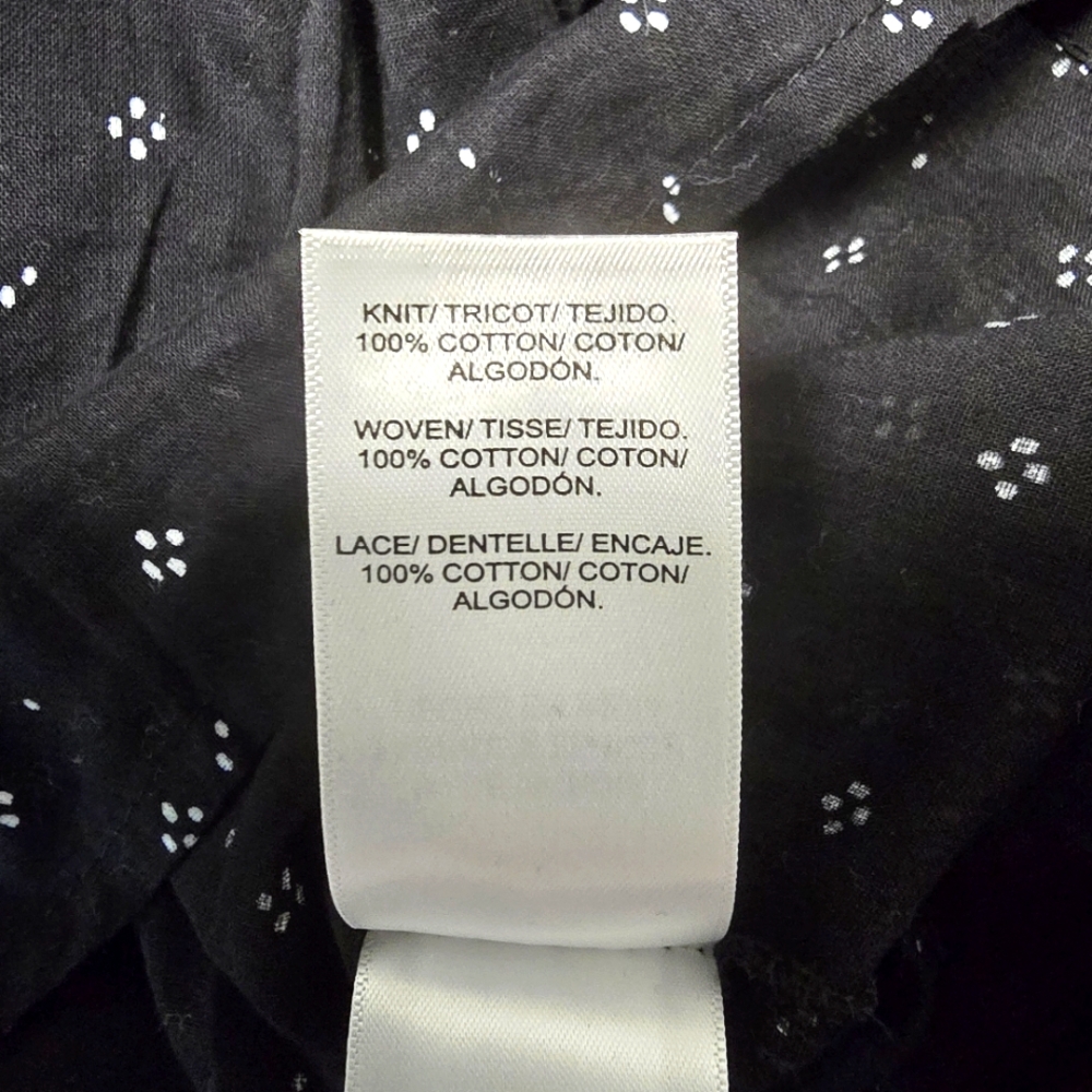 2/$30 Lucky Brand Black Cottagecore Boho Womens Blouse Size XS Polka Dot Cotton - Picture 8 of 10